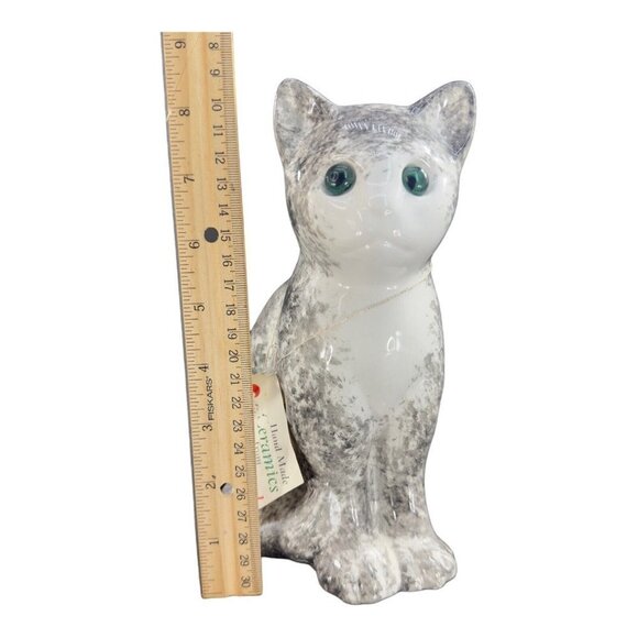 ELPA Alcobaca White Black Cat With Glass Green Eyes Made In Portugal W Sticker - Picture 7 of 13